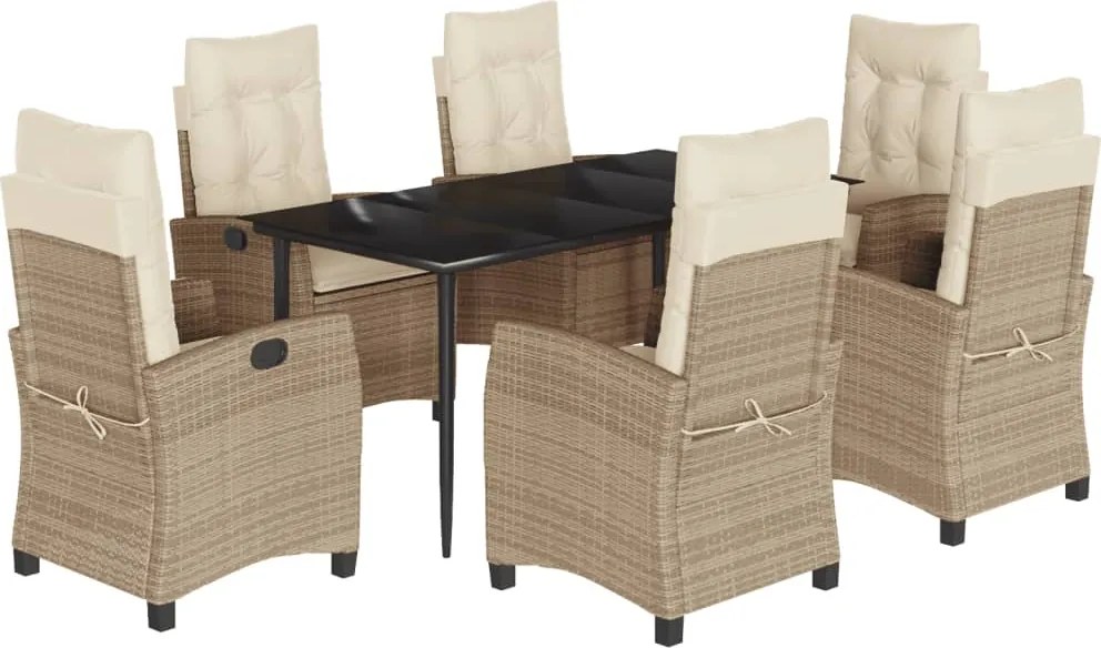 vidaXL 7 részes bézs polyrattan kerti étkezőgarnitúra párnákkal