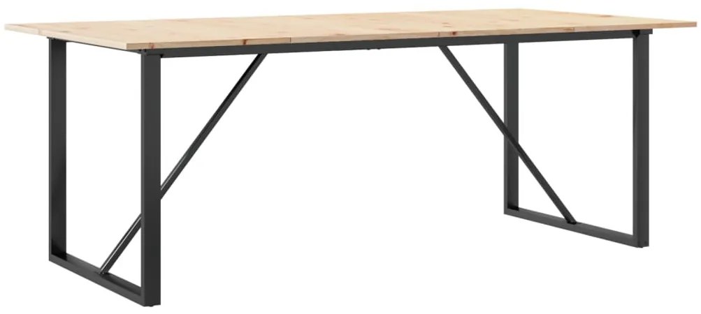 Tömör fenyőfa és acél étkezőasztal O-vázzal 200x100x75 cm