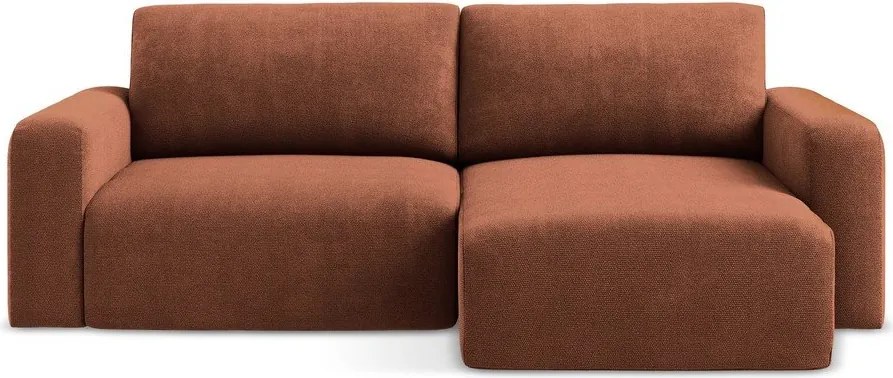 Terrakotta színű zsenília kinyitható-tárolóhelyes sarokkanapé (jobb oldali-heverő résszel) Kona – Makamii