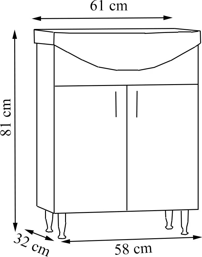 Bazena60 fürdőszobai alsószekrény mosdóval 60 cm fehér