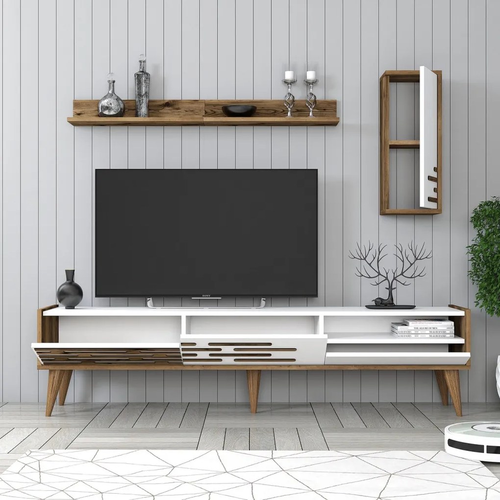 Valensiya TV-állvány, dió-fehér, 180 cm – TR845HCT5343