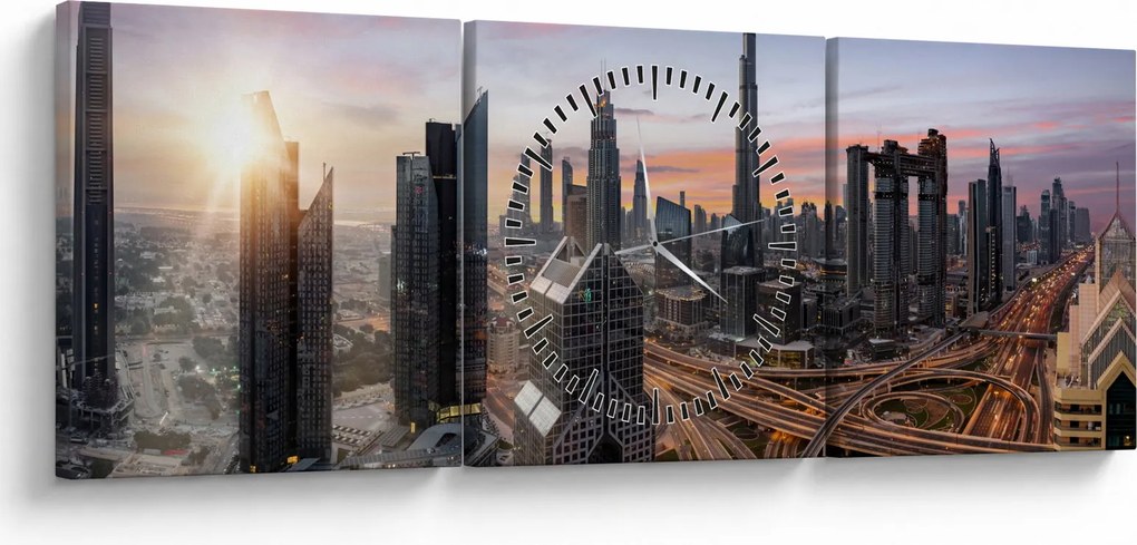 Kép - Dubai panorámája (órával) (90x30 cm)