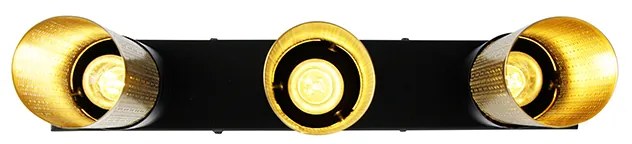 Ipari mennyezeti lámpa fekete arannyal, hosszúkás 3 lámpás - Raspi