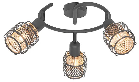 Design mennyezeti lámpa fekete arannyal 3-lámpás kerek - Noud