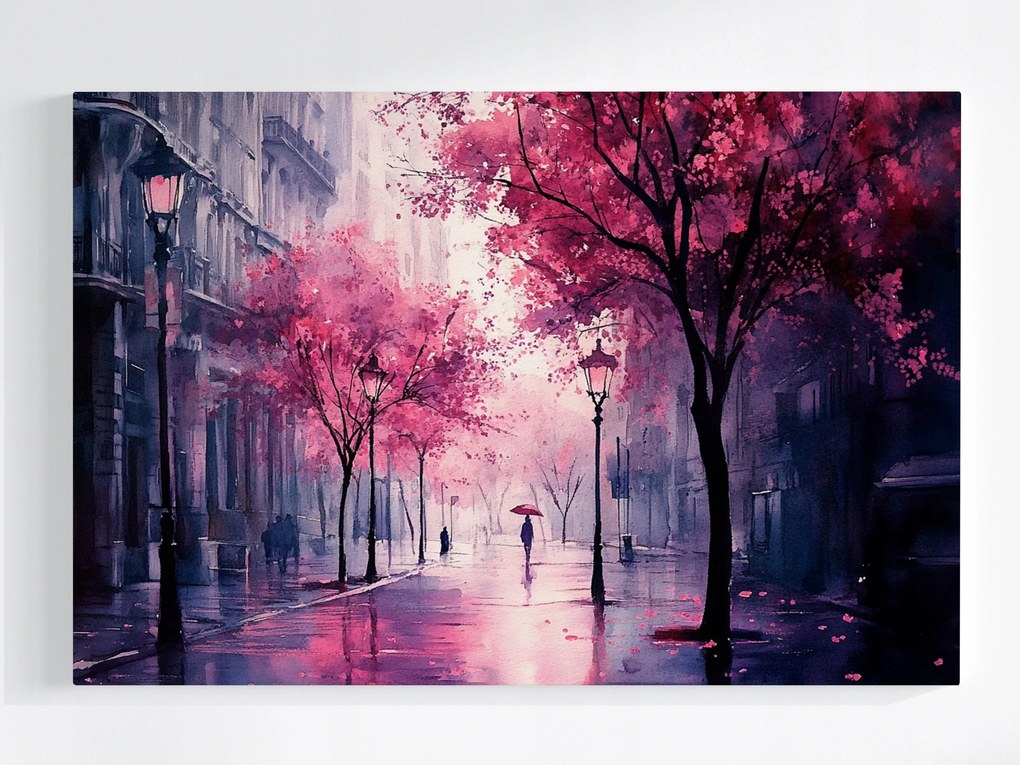 Vászonkép Canvas Kilátás Város Utca Ősz Fák Eső 60x40