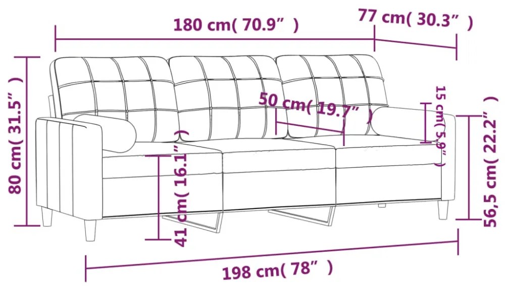 3 személyes bordó szövetkanapé díszpárnákkal 180 cm