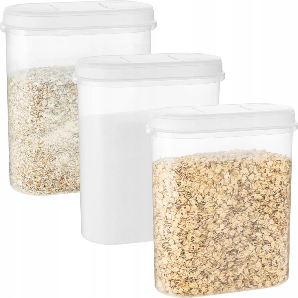 3X Tartály Adagoló Rendszerező Ömlesztett Termékek Liszt Cukor Élelmiszer 2,4L