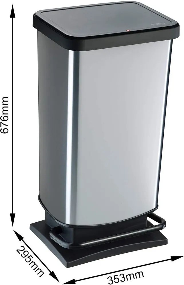 Ezüstszínű műanyag pedálos szemetes 40 l Paso – Rotho