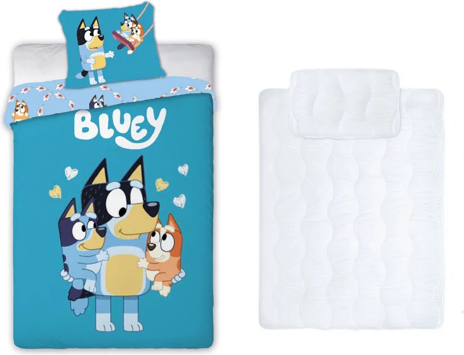 Bluey Loving Moments gyerek, ovis ágyneműhuzat és paplan/párna szett 100x135 cm 40x60 cm