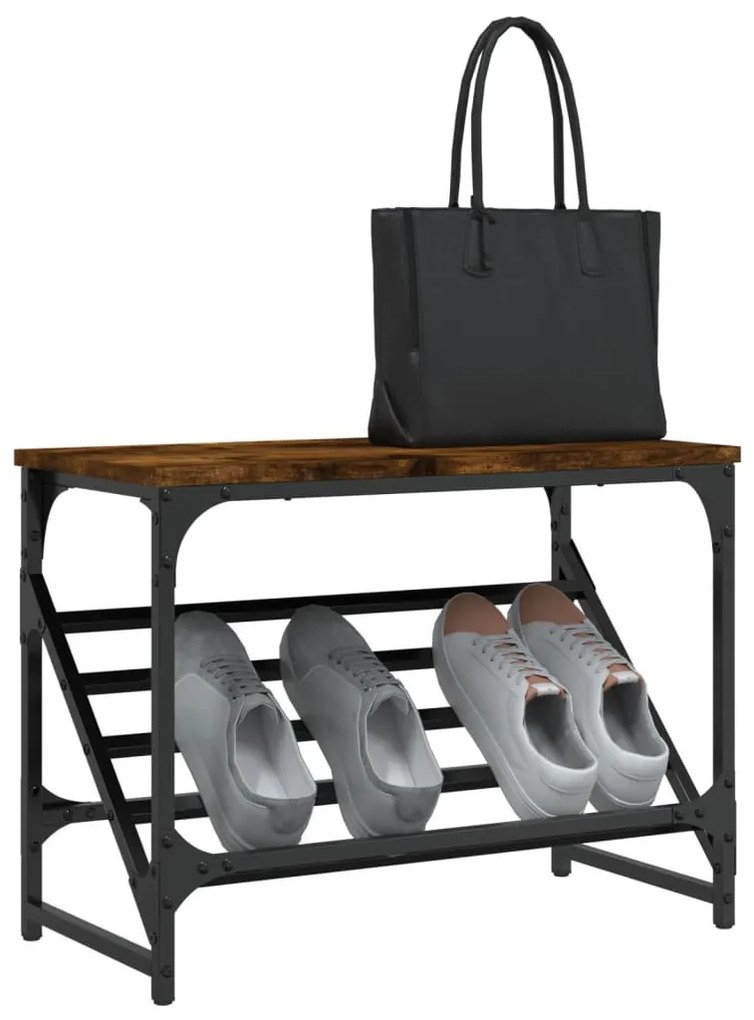 füstös tölgy színű szerelt fa cipőtartó 60x30x45 cm