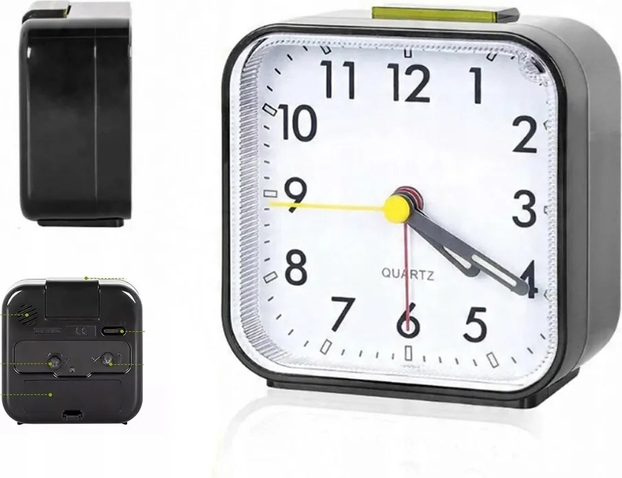 Ébresztőóra Kvarc Folyó Csendes Perfect 8x8 cm Fekete