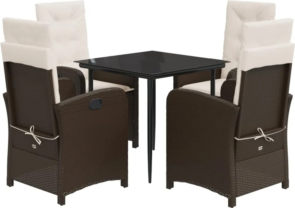 vidaXL 5 részes barna polyrattan kerti étkezőgarnitúra párnákkal