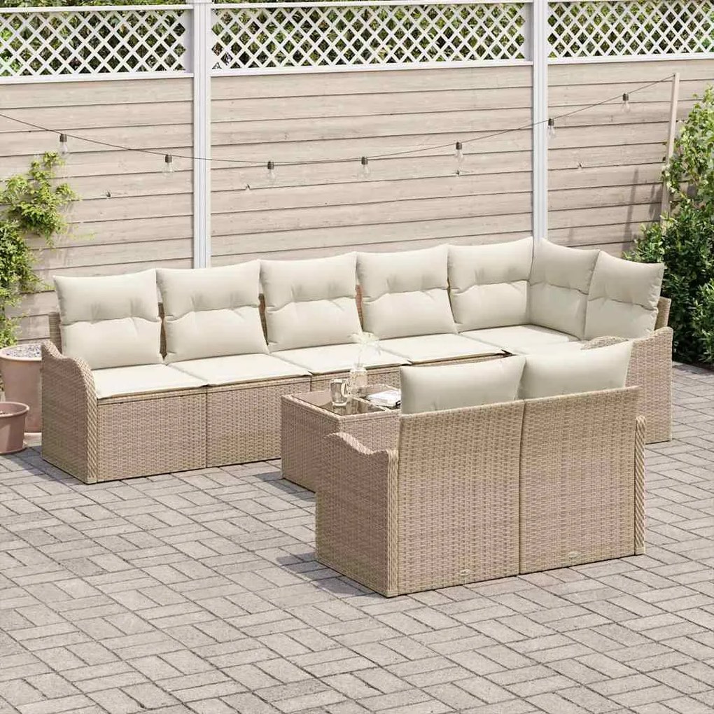 Kerti Kanapé Szett párnával 9 pcs Bézs és fehér Poli rattan