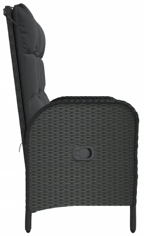 fekete polyrattan dönthető kerti pad párnákkal 107 cm