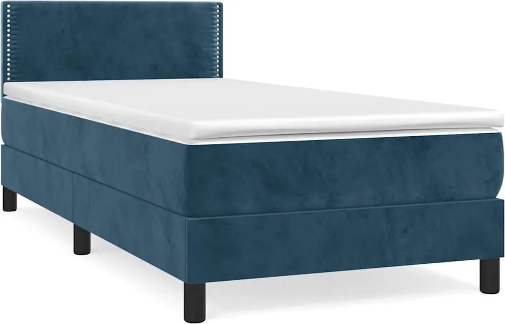vidaXL sötétkék bársony rugós ágy matraccal 100 x 200 cm