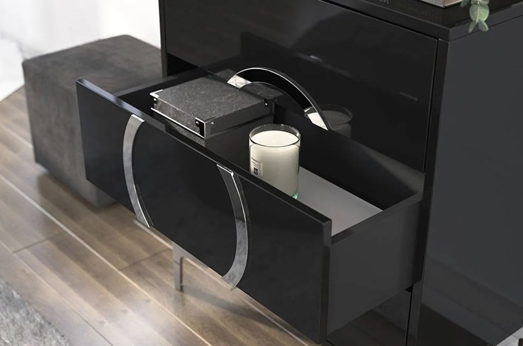 Komód Barnir (magasfényű fekete). Akció -20%. 1025849