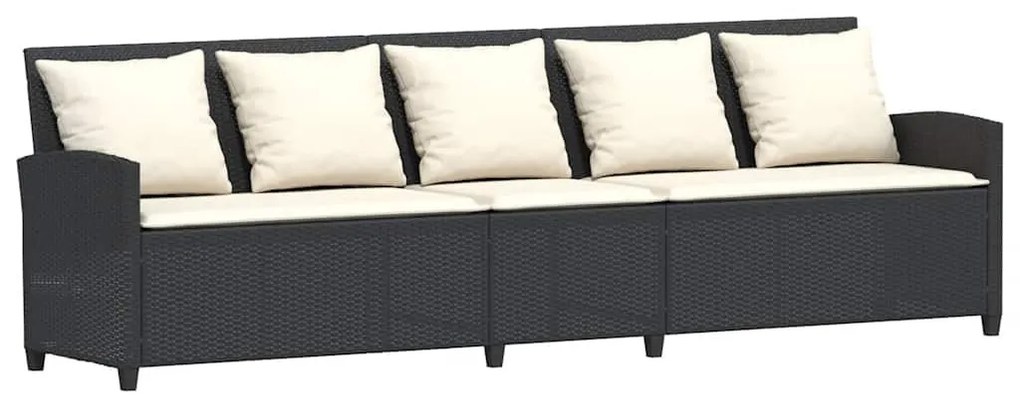 4 részes fekete polyrattan kerti ülőgarnitúra párnával L-alakú