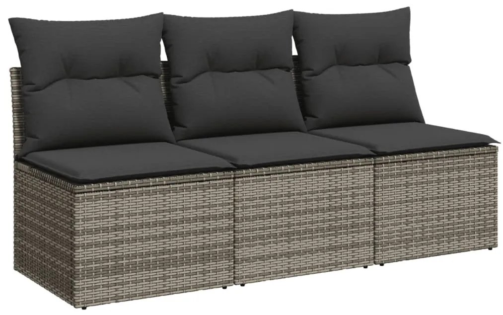3 személyes szürke polyrattan kerti kanapé párnával