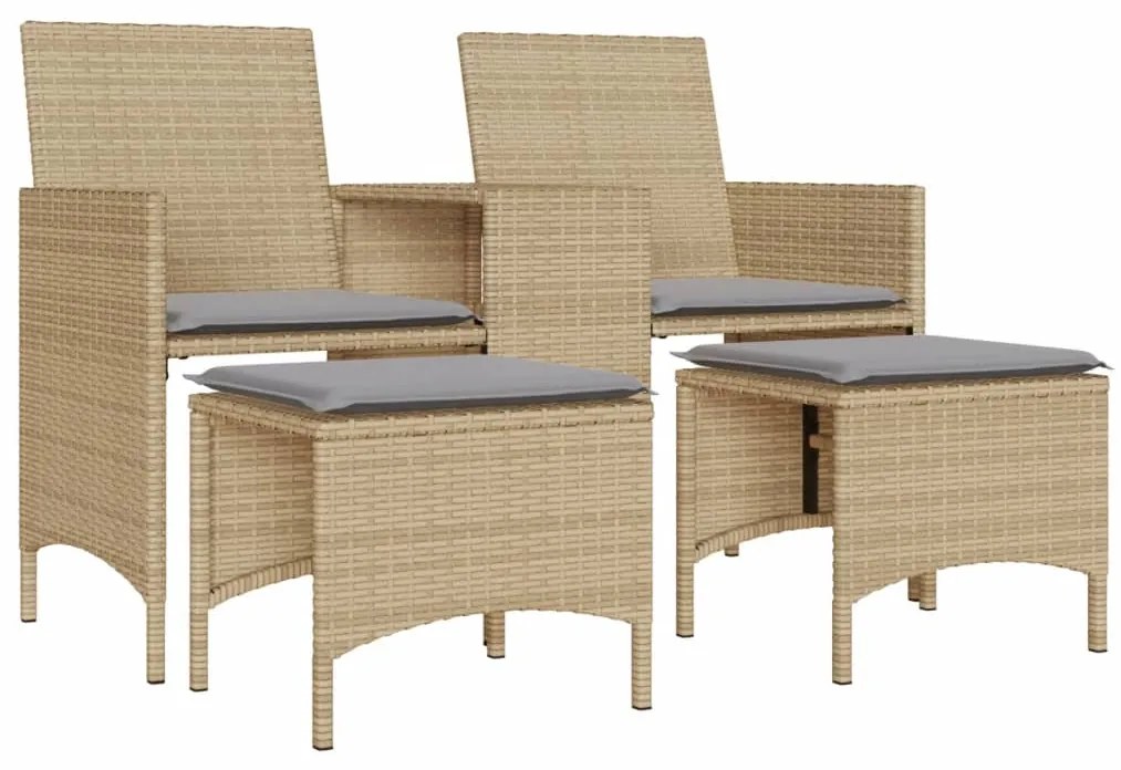 2 személyes bézs polyrattan kerti kanapé asztallal/székkel