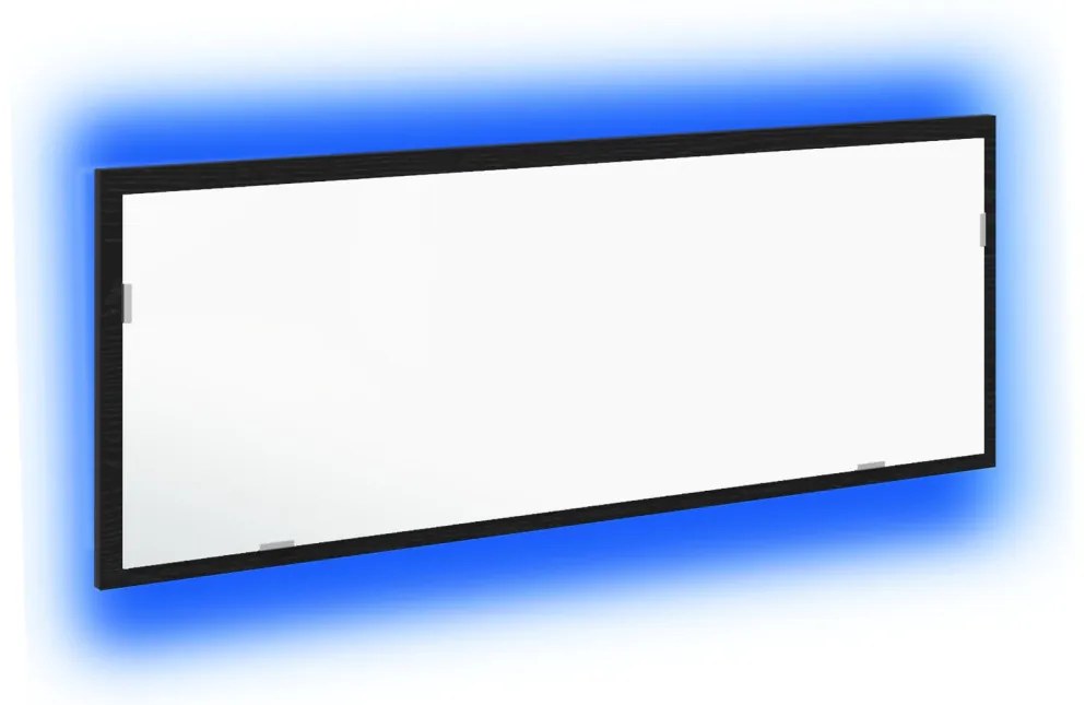 LED tükör fürdőszobához fekete tölgyből, 100x8,5x37 cm mérnöki fa