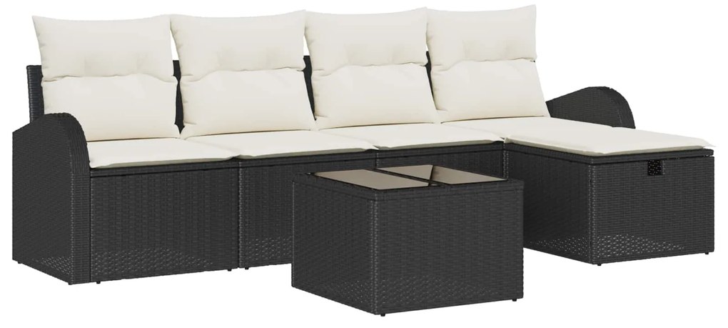 vidaXL Kanapé Szett párnával tárolóval 6 pcs Fekete és Krém polirattan