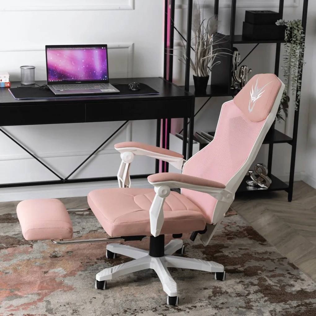 Gamer Forgószék Rózsaszín/Fehér Színben. Teherbírás: 150 kg. BING