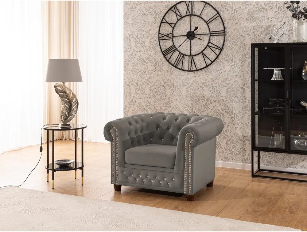 Szürke bársony chesterfield fotel York Blik – Ropez