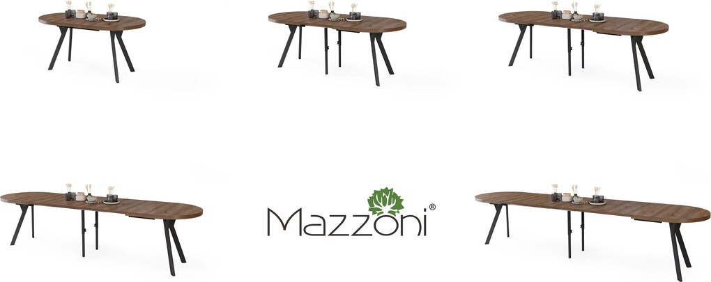 Mazzoni Ovális bővíthető étkezőasztal EXPANSO Barna Tölgy / fekete lábak