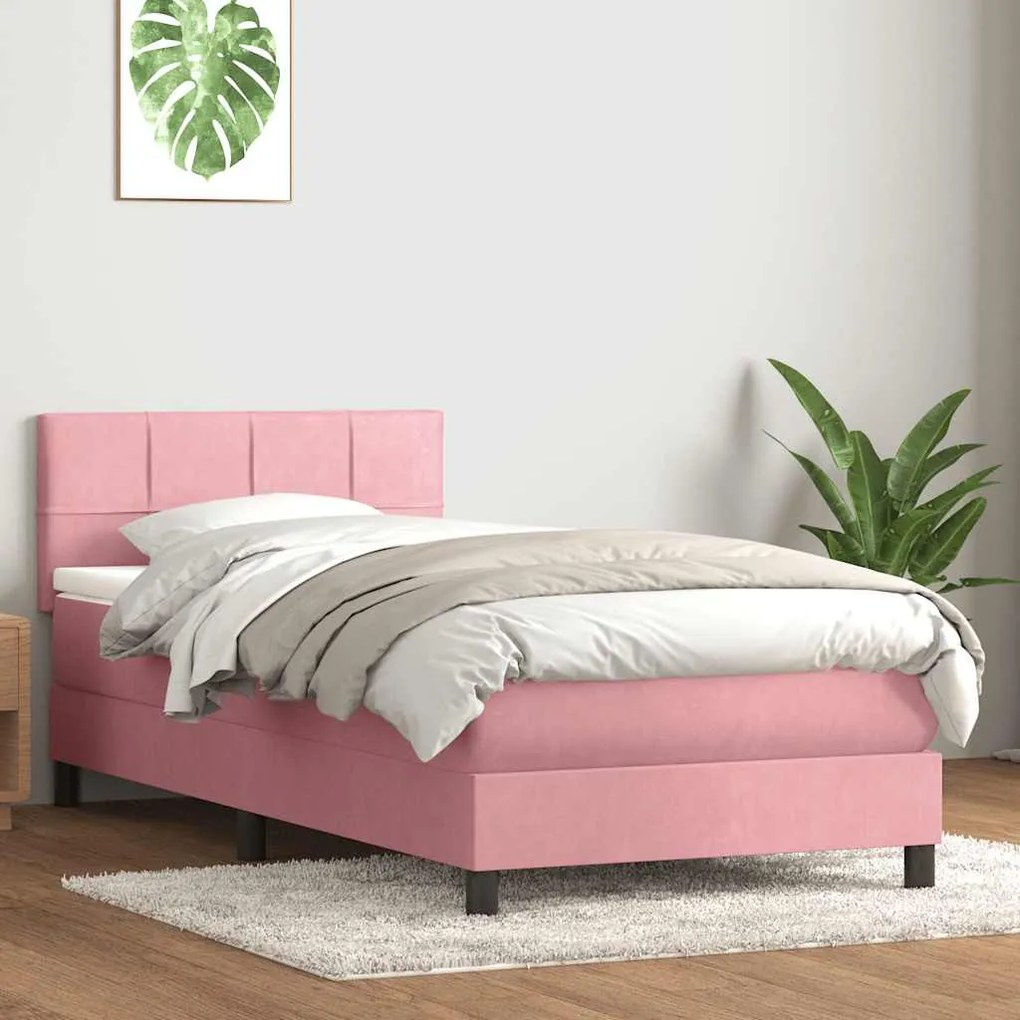Box Spring ágy matraccal rózsaszín 100x220 cm bársony