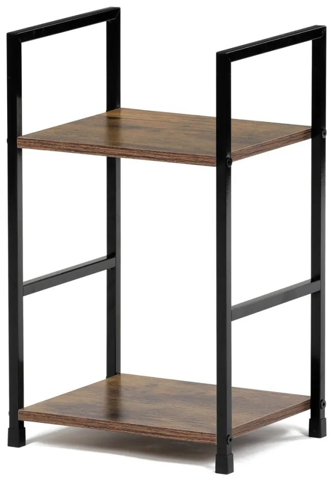 Bibliotecă, 2 rafturi, decor lemn vintage, MDF, lac negru