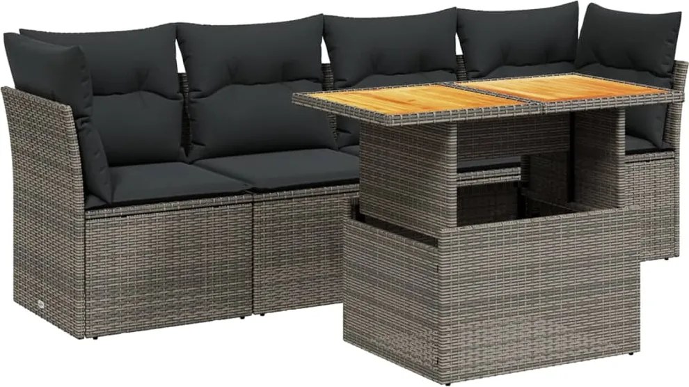 vidaXL 5 részes szürke polyrattan kerti ülőgarnitúra párnákkal
