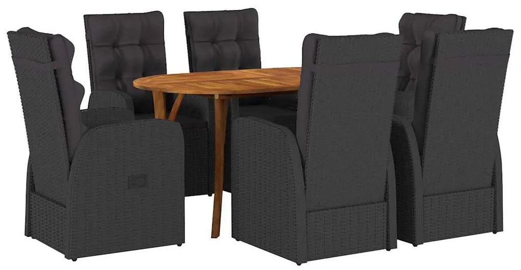 vidaXL Kert étkező szett 7 pcs Fekete polirattan