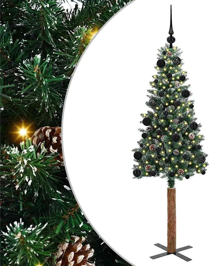 vidaXL Karcsú karácsonyfa 150 LED-del Zöld 150 cm PVC és tömör fenyőfa