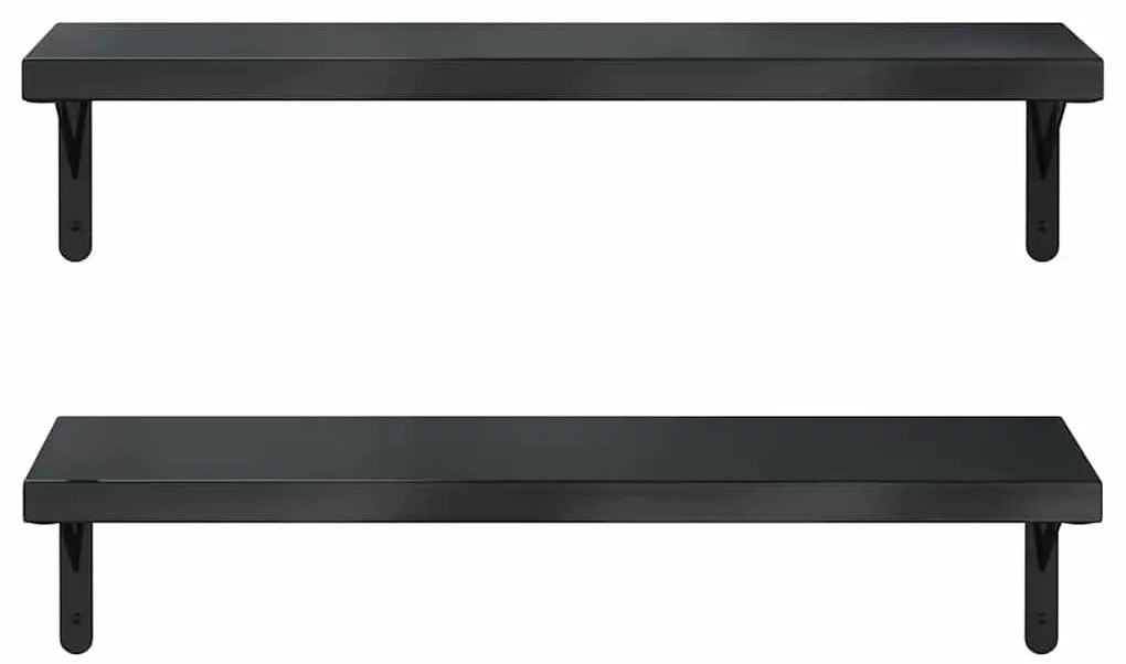 2 db fekete rozsdamentes acél fali polc 75 x 23,5 cm
