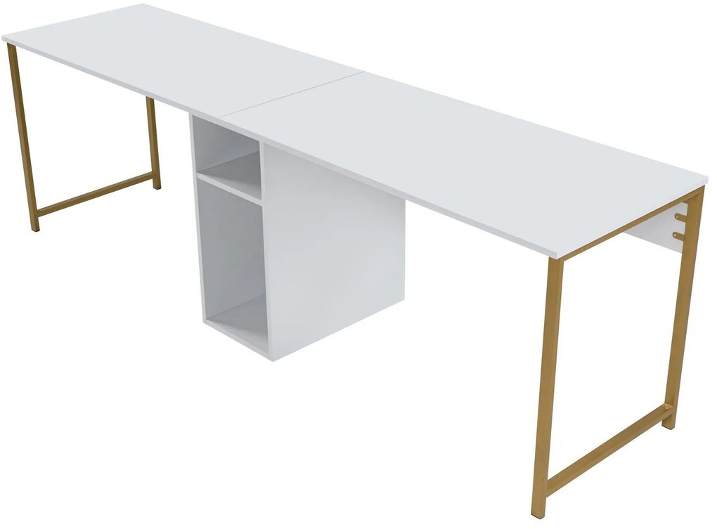Íróasztal Twin Study Desk - Fehér, Arany