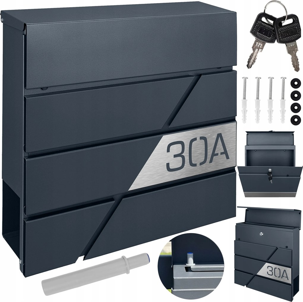 Postaláda Antracit Acél Szám