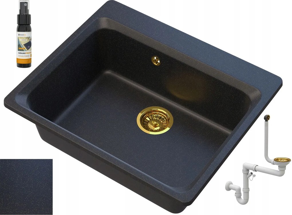 Fekete Gránit mosogató Arany Szemcsékkel