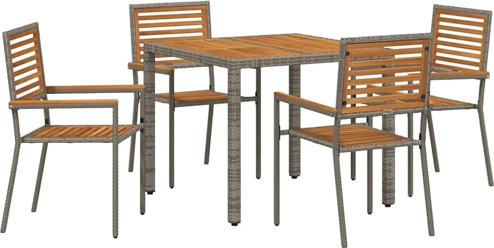 vidaXL Kert étkező szett 5 pcs Szürke és Barna polirattan