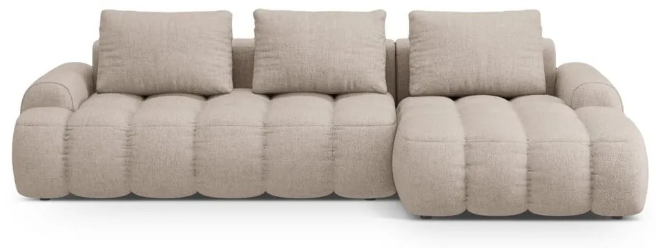 Világosbarna kinyitható-tárolóhelyes sarokkanapé (jobb oldali-heverő résszel) Linz – Cosmopolitan Design