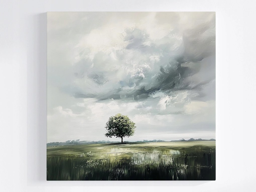 Vászonkép Canvas Tájkép Természet Fa Rét Ég Felhők Vihar 40x40