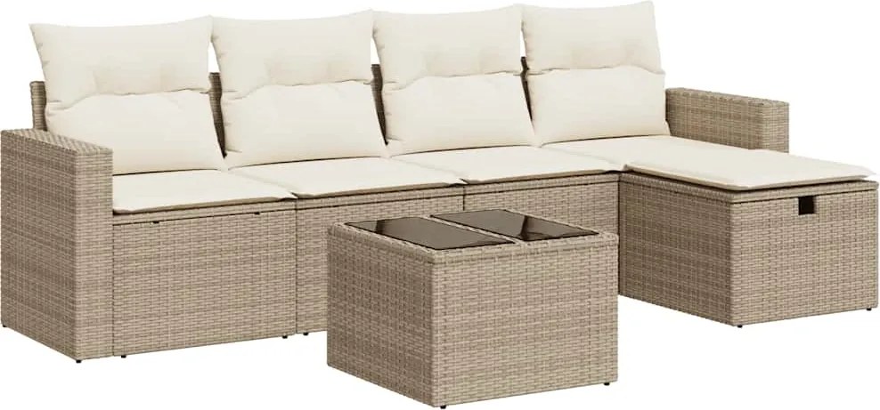 vidaXL 6 részes bézs polyrattan kerti ülőgarnitúra párnával