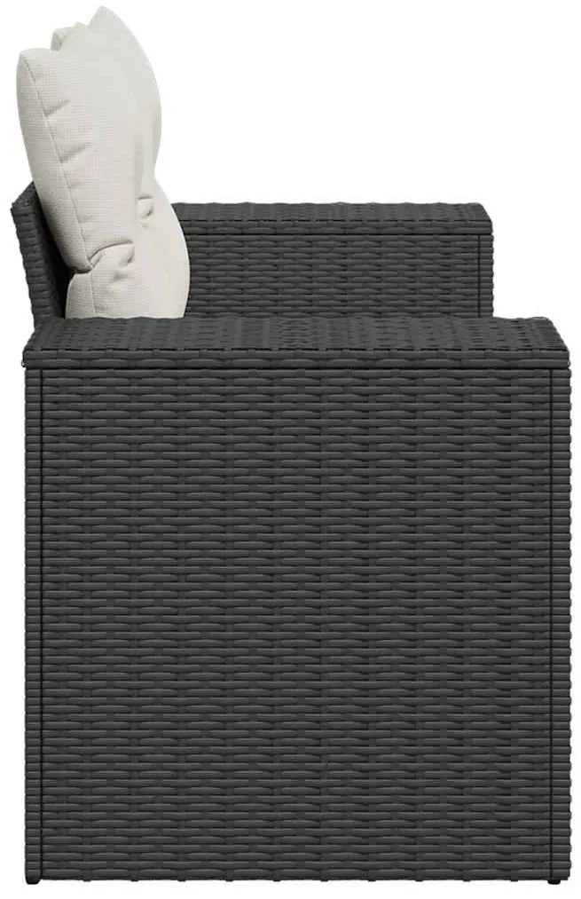 2 személyes fekete polyrattan kerti kanapé párnával