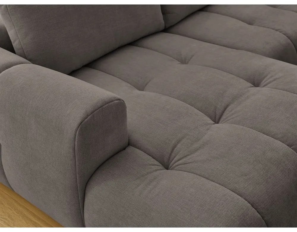 Szürkésbarna kinyitható-tárolóhelyes sarokkanapé (jobb oldali-U alakú) Fuji – Bobochic Paris