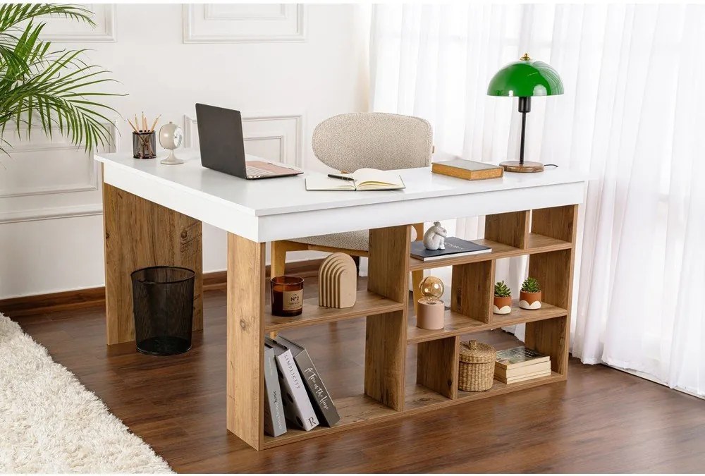 Íróasztal borovi fenyő dekorral 120x130 cm Vesper – Kalune Design