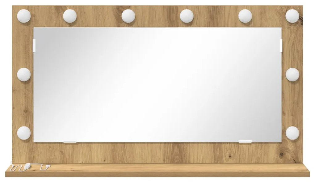 Toalett Tükör LED -es lámpákkal Artisan tölgy 80 x 45 x 18 cm