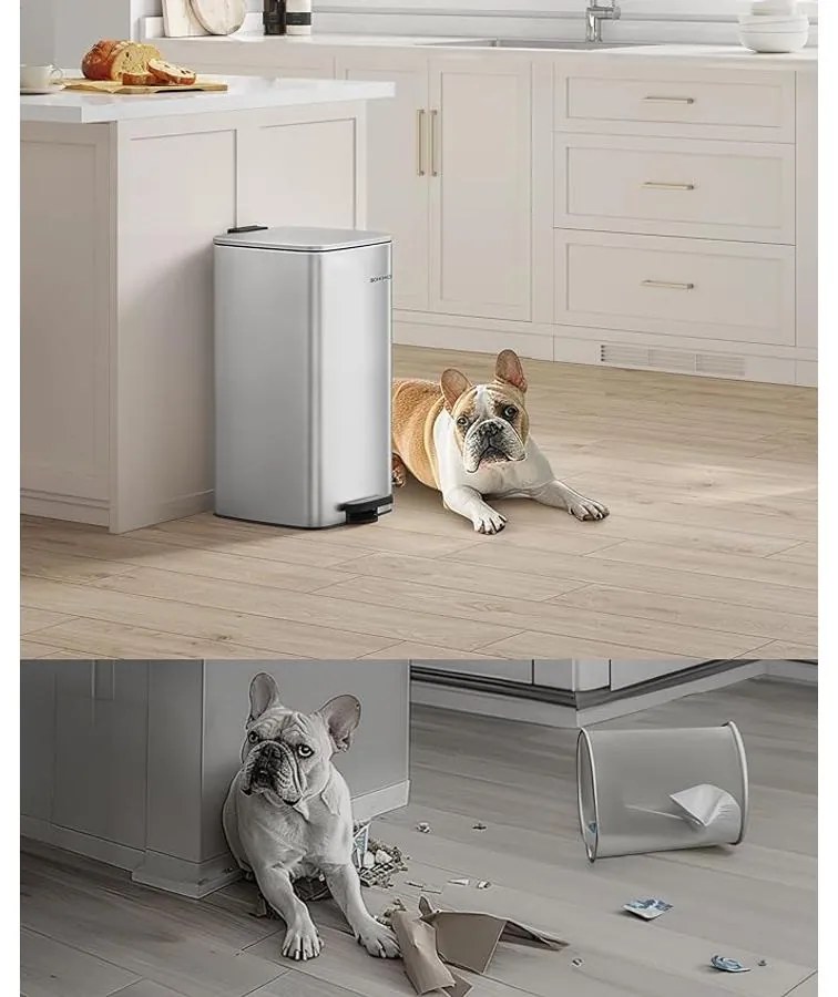 30 literes acél pedálos szemetes belső vödörrel, metál ezüst