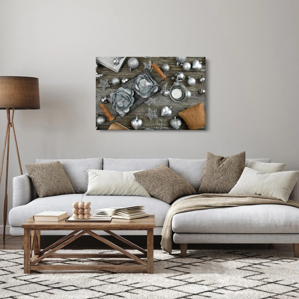 Kép - ezüst karácsonyi dekoráció (90x60 cm)