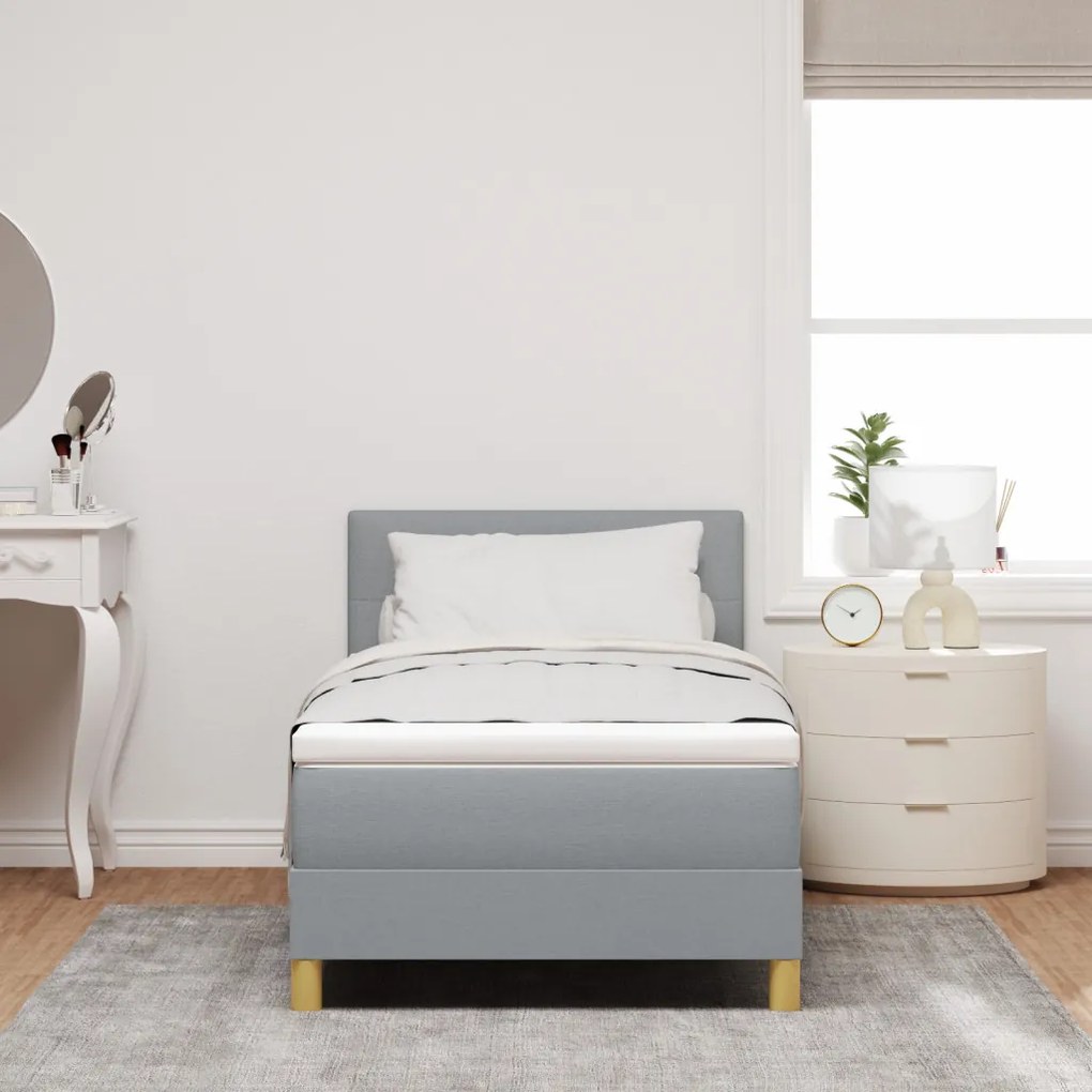 Boxspring ágy matraccal, világosszürke, 90x200 cm, szövet