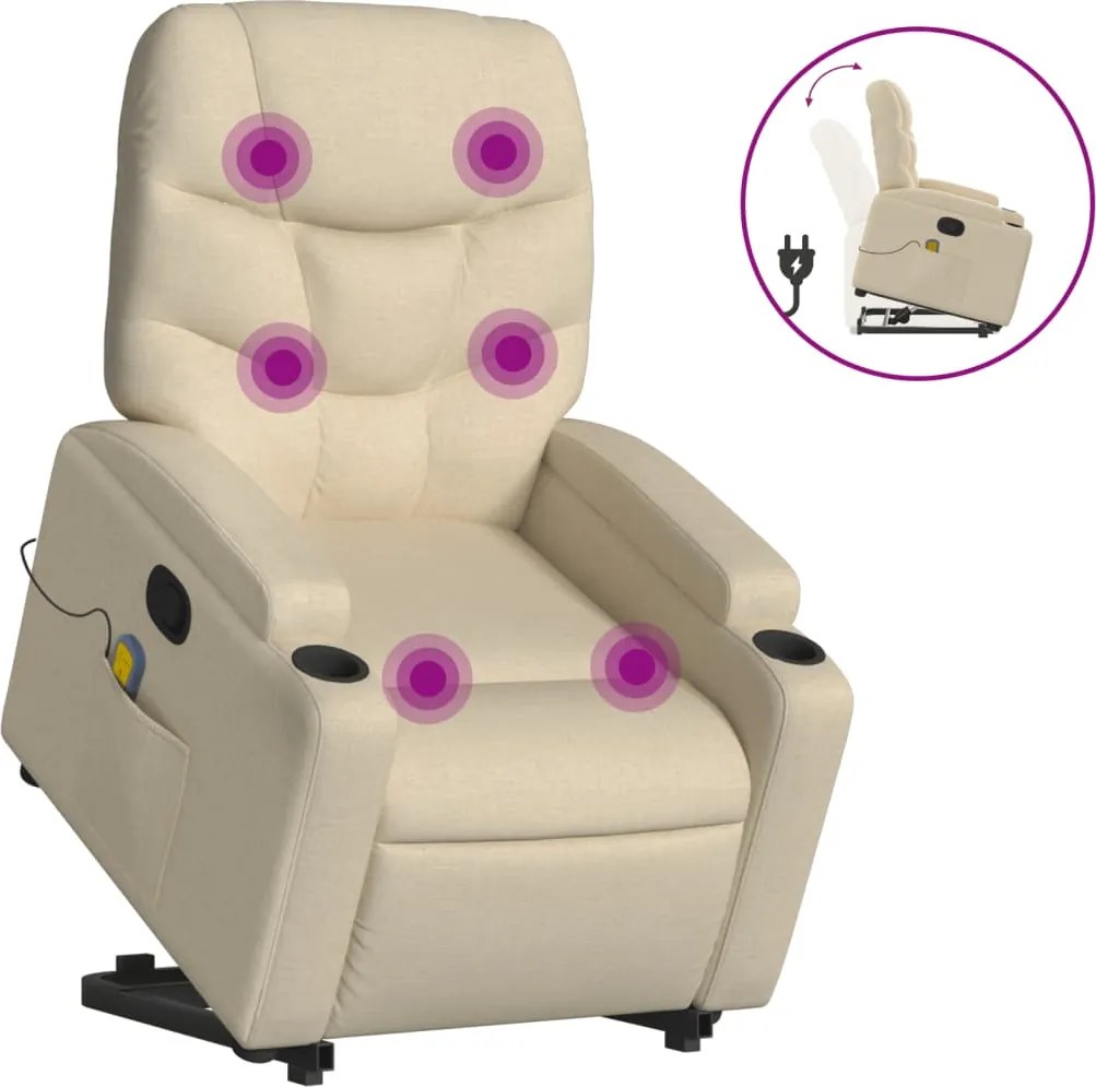 vidaXL krémszínű szövet felállást segítő dönthető masszázsfotel