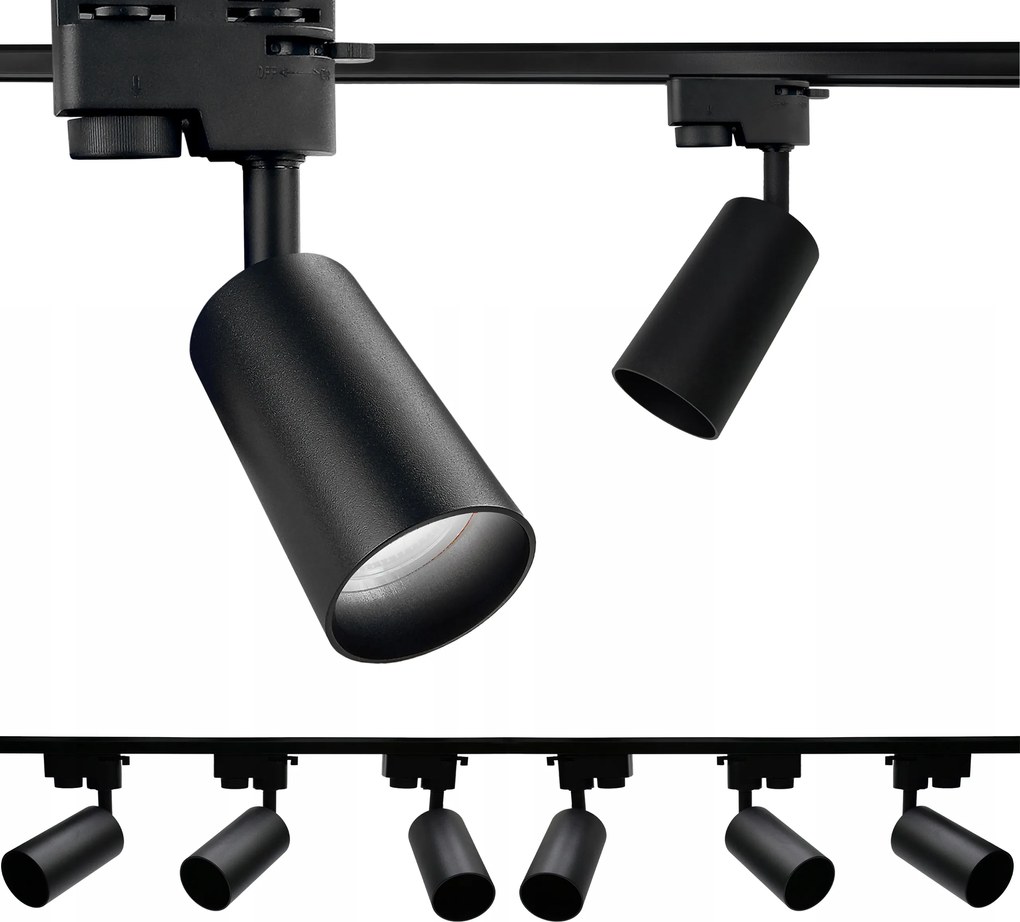 6 db-os spotlámpa szett fekete GU10 sín 2m